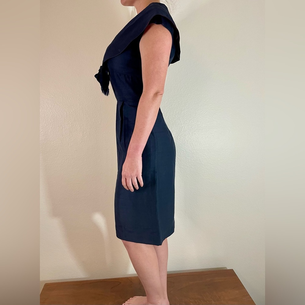 1950’s Vintage Peck & Peck blue sharkskin wiggle cocktail dress Small 26w VLV - Picture 3 of 14